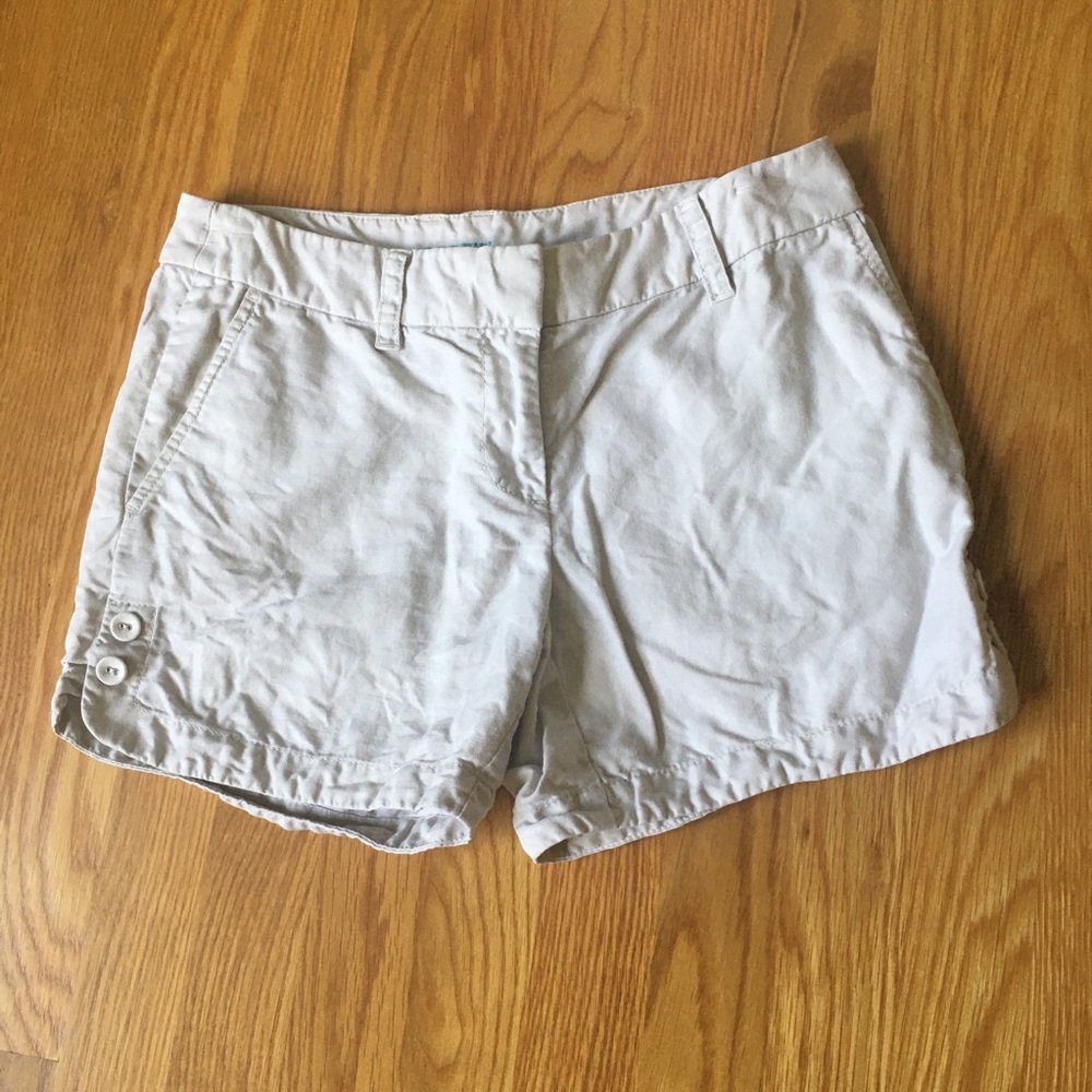 J. Crew Khaki Linen Blend Button Detail Shorts